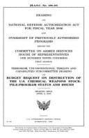 Hearing on National Defense Authorization ACT for Fiscal Year 2006 and Oversight of Previously Authorized Programs Before the Committee on Armed Services, House of Representatives, One Hundred Ninth Congress, First Session Terrorism, Unconventional Thre