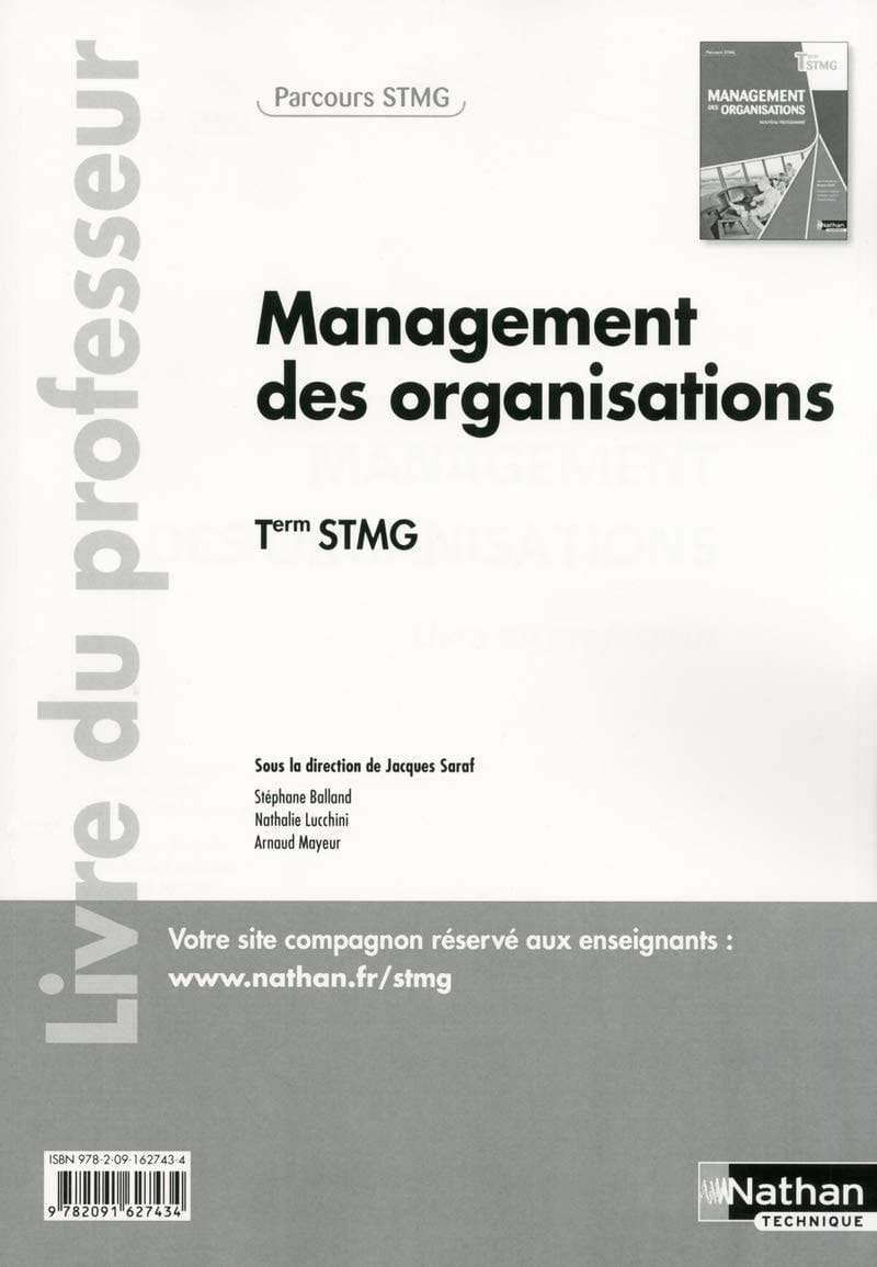 Management des organisations Tle STMG Livre du professeur