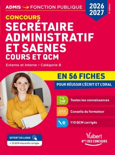 Concours Secrétaire administratif et SAENES en 56 fiches 2026-2027 - Cours et QCM