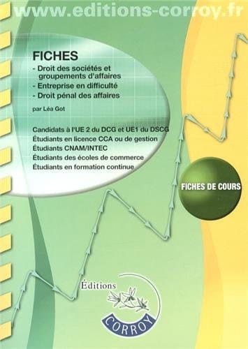 Fiches Droit des sociétés, entreprise en difficulté, droit pénal des affaires UE 2 du DCG et UE 1 du