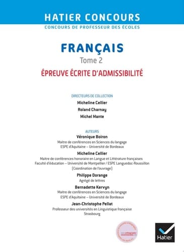 Hatier Concours CRPE 2019 - Français tome 2 - Epreuve écrite d'admissibilité