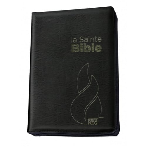 Bible Segond NEG compacte: couverture souple, fibrocuir noir, avec zipper, tranche or et onglets