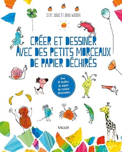 Creer et dessiner avec des petits morceaux de papier dechires avec 16 feuilles de papier de couleur detachables