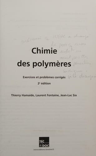Chimie des polymères exercices et problèmes corrigés