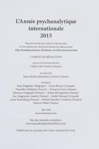 L'année psychanalytique internationale 2015
