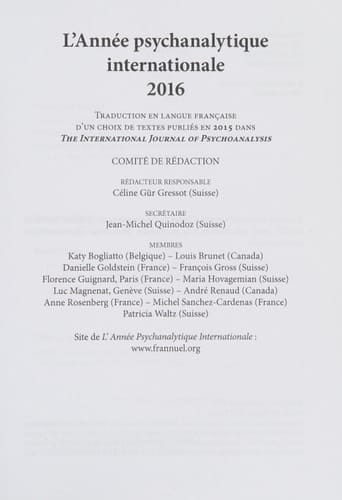 L'année psychanalytique internationale 2016