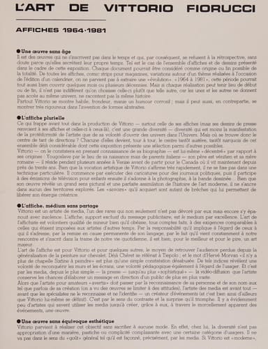 L' art de Vittorio Fiorucci : affiches 1964 - 1981 ; [Centre Culturel Canadien, Paris, 27 novembre 1981 - 17 janvier 1982]
