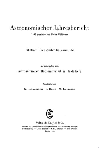Die Literatur des Jahres 1958