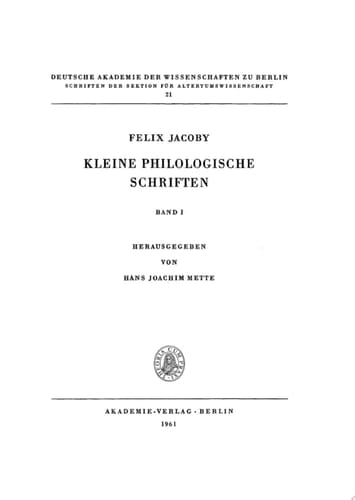 Kleine Philologische Schriften, I