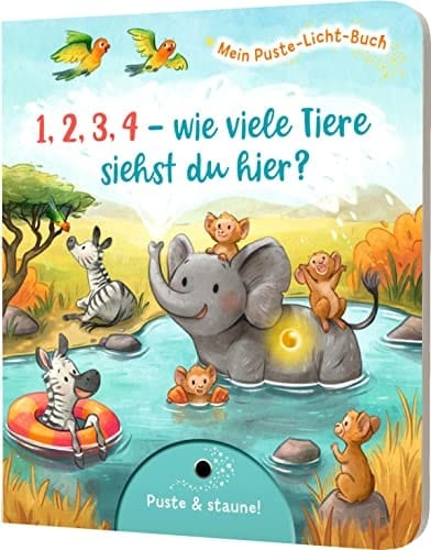 Mein Puste-Licht-Buch: 1,2,3,4 - wie viele Tiere siehst du hier? Suchbuch ab 18 Monaten mit Puste-Licht und LED-Lämpchen