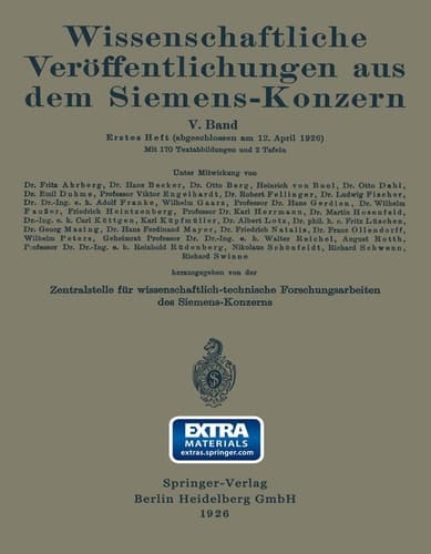 Wissenschaftliche Veröffentlichungen aus dem Siemens-Konzern Fünfter Band 1926–1927