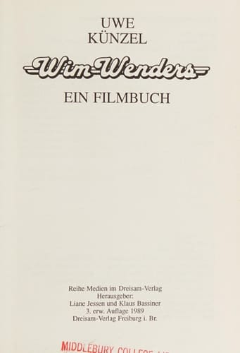 Wim Wenders: Ein Filmbuch (Reihe Medien im Dreisam-Verlag) (German Edition)