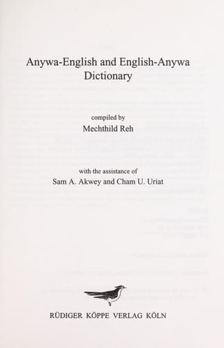 Anywa-English and English-Anywa Dictionary