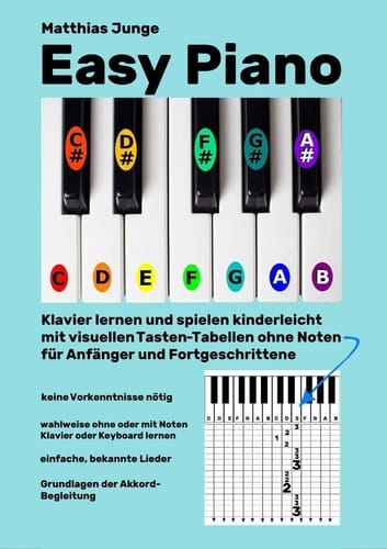 Easy Piano Klavier lernen und spielen kinderleicht mit visuellen Tasten-Tabellen ohne Noten für Anfänger und Fortgeschrittene