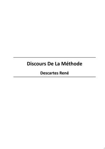 Discours De La M?thode