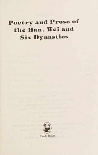 Poetry and Prose of the Han, Wei and Six Dynasties