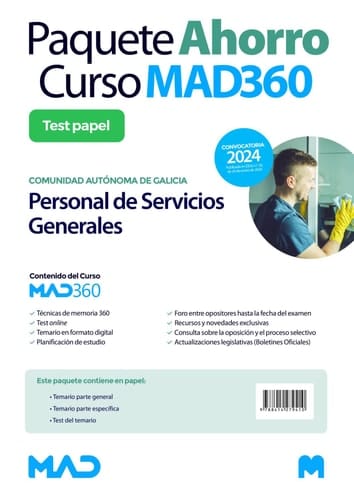 Oposiciones Escala de Personal de Servicios Generales (PSX) de la Comunidad Autónoma de Galicia. Paquete Ahorro de Libros y Curso MAD360