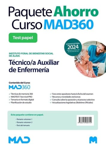 Oposiciones Técnico/a Auxiliar de Enfermería del Instituto Foral de Bienestar Social de la Diputación Foral de Álava. Paquete Ahorro de Libros y Curso MAD360
