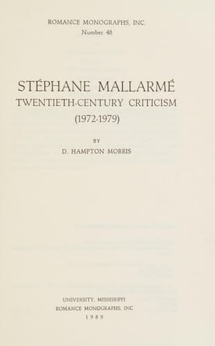 Twentieth Century Criticism, 1972-1979 (ROMANCE MONOGRAPHS, INC)