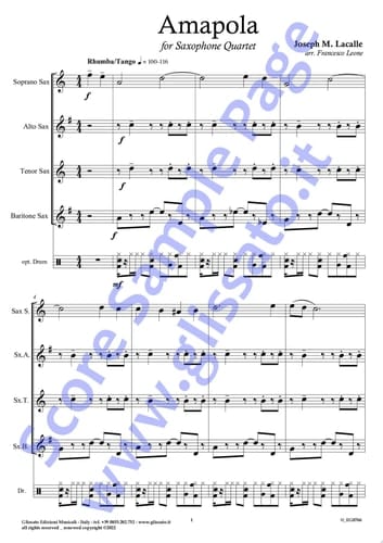 Sax Quartet Score of "Amapola" rhumba/tango