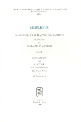 Simplicius. Commentaire sur le traité du ciel d'Aristote