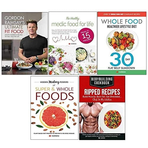 Ultimate fit food book [hardcover], bodybuilding cookbook ripped recipes, hidden healing powers, whole food healthier lifestyle diet, medic food for life 5 books collections set