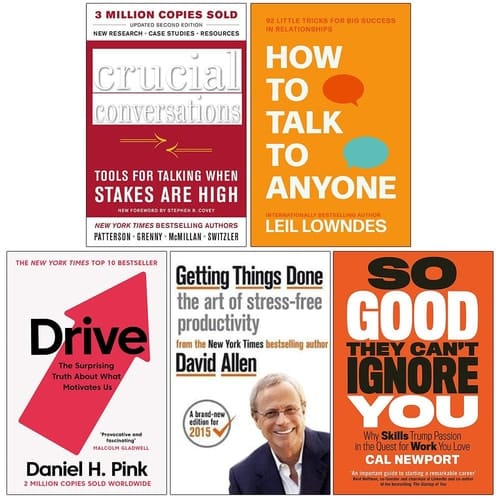 Crucial Conversations, How to Talk to Anyone, Drive, Getting Things Done, So Good They Cant Ignore You 5 Books Collection Set