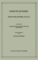 Erste Philosophie (1923/24) Zweiter Teil Theorie Der Phanomenologischen Reduktion