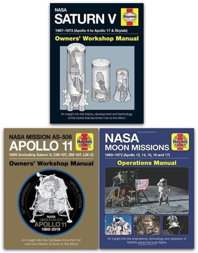 Haynes NASA Manual 3 Books Collection Set (NASA Mission AS-506 (Apollo 11), NASA Moon Missions (1969-1972), NASA Saturn V (1967-1973)
