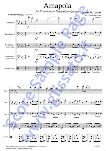 Trombone/Euphonium b.c. 4 of "Amapola" for Trombone or Euphonium Quartet Tango/Rhumba