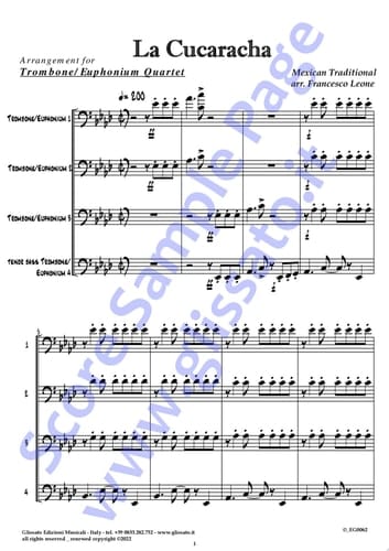 Trombone/Euphonium 2 t.c. part of "La Cucaracha" for Quartet The Cockroach
