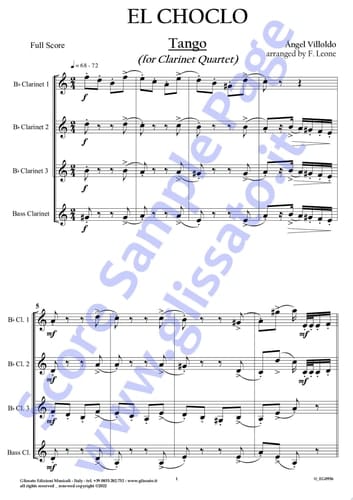 Eb Alto Clarinet (instead Bb 3) part of "El Choclo" for Clarinet Quartet Tango