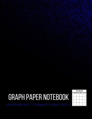 Graph Paper Composition Notebook: Grid Paper, Quad Ruled 4x4 (4 squares per inch), 110 Pages, 8.5x11 – black & blue cover