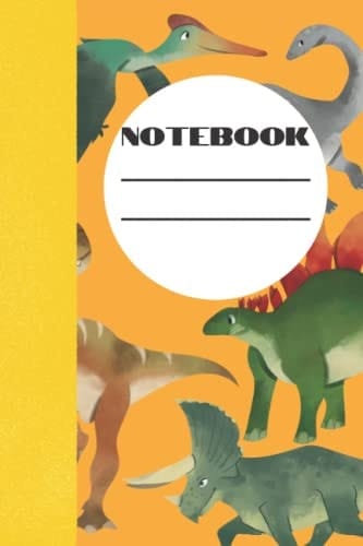 Wide-Ruled Dinonsaur Notebook 6x9 Inches With Track and Dinosaur Page Motif