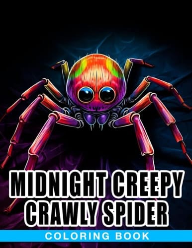 Midnight Creepy Crawly Spider Coloring Book: Creepy Creatures Illustrations With Black Edition For Adults To Relieve Stress And Stress
