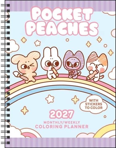 Pocket Peaches 2027 Monthly/Weekly Coloring Planner with Stickers to Color