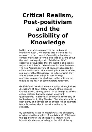 CRITICAL REALISM, POST-POSITIVISM AND THE POSSIBILITY OF KNOWLEDGE