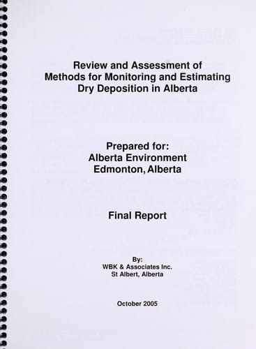 Review and assessment of methods for monitoring and estimating dry deposition in Alberta