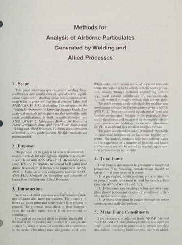 Methods for Analysis of Airborne Particulates Generated by Welding and Allied Processes (F1.4-87)