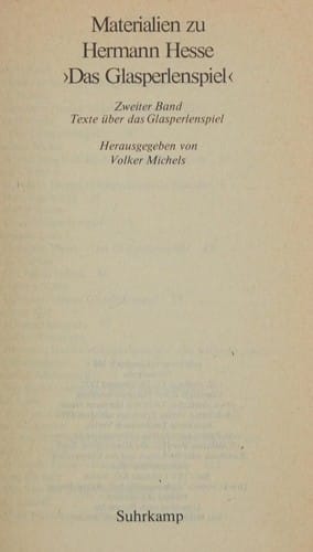 Materialien zu Hermann Hesse[s] 'Das Glasperlenspiel'