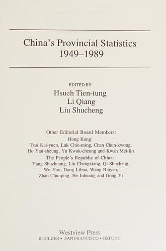 China's provincial statistics, 1949-1989