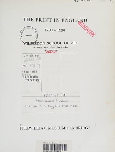 The Print in England 1790-1930