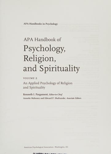 APA handbook of psychology, religion, and spirituality