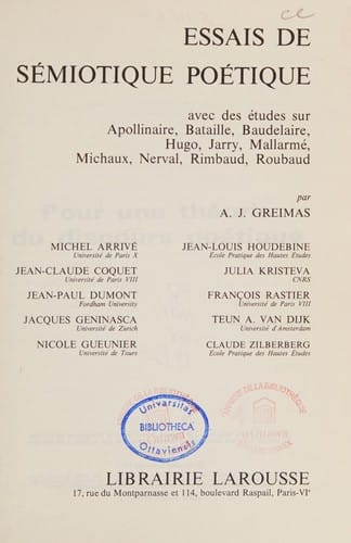 Essais de sémiotique poétique
