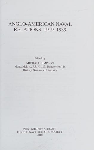 Anglo-American naval relations, 1919-1939