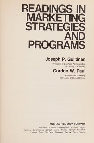 Readings in marketing strategies and programs