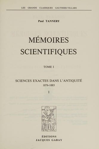 Sciences exactes dans l'Antiquite, 1876-1883