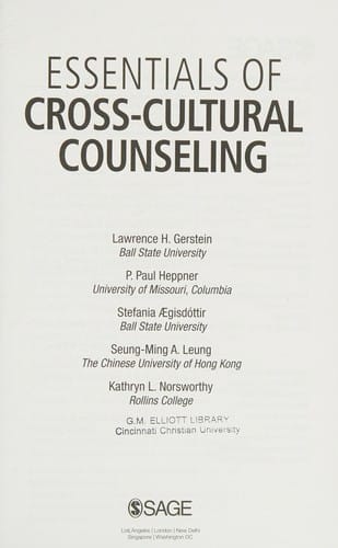 Essentials of cross-cultural counseling