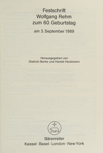 Festschrift Wolfgang Rehm zum 60. Geburtstag