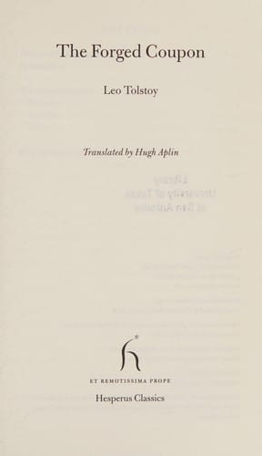 FORGED COUPON; TRANS. BY HUGH APLIN
